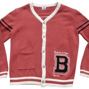 Because Of Them We Can Tuskegee Varsity Cardigan Sweater M Coral Chenille Letter